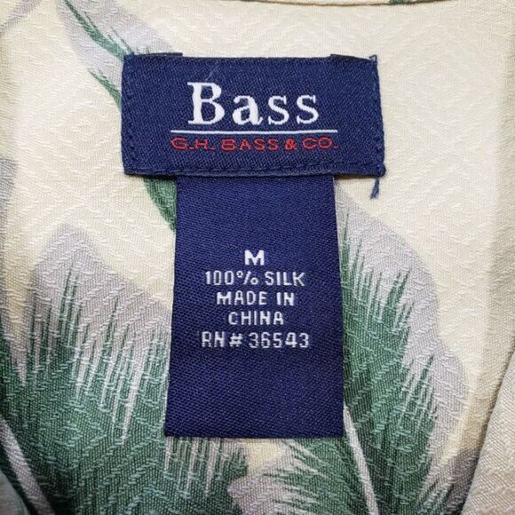 G.H. Bass Hawaiian Shirt Mens Medium Yellow 100% Silk Hibiscus Short‎ Sleeve - Picture 4 of 9